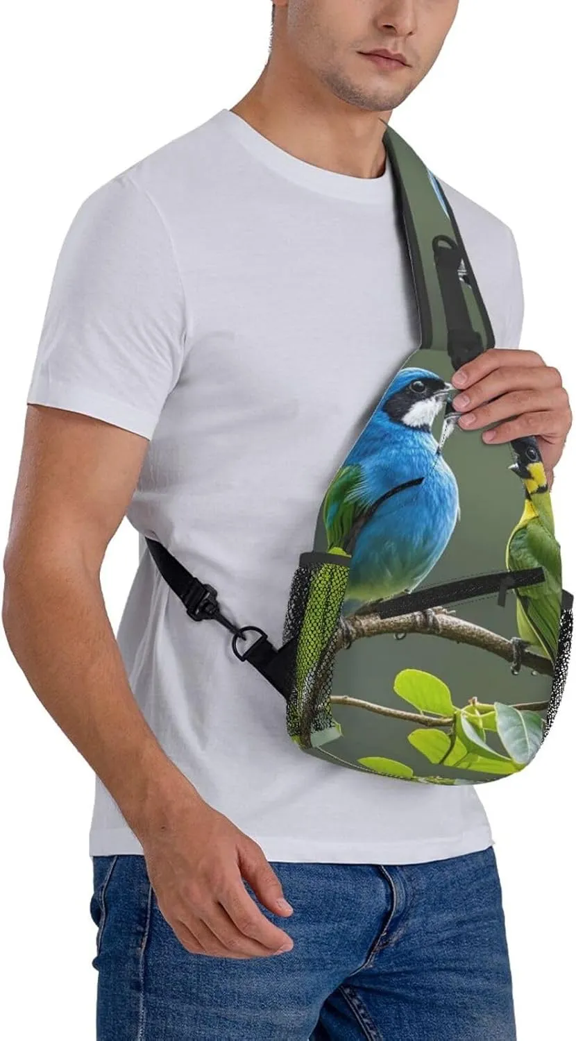 Crossbody Bag for Women Men Birds nature green colors Chest Bag Crossbody Sling Bag Adjustable Shoulder Bag