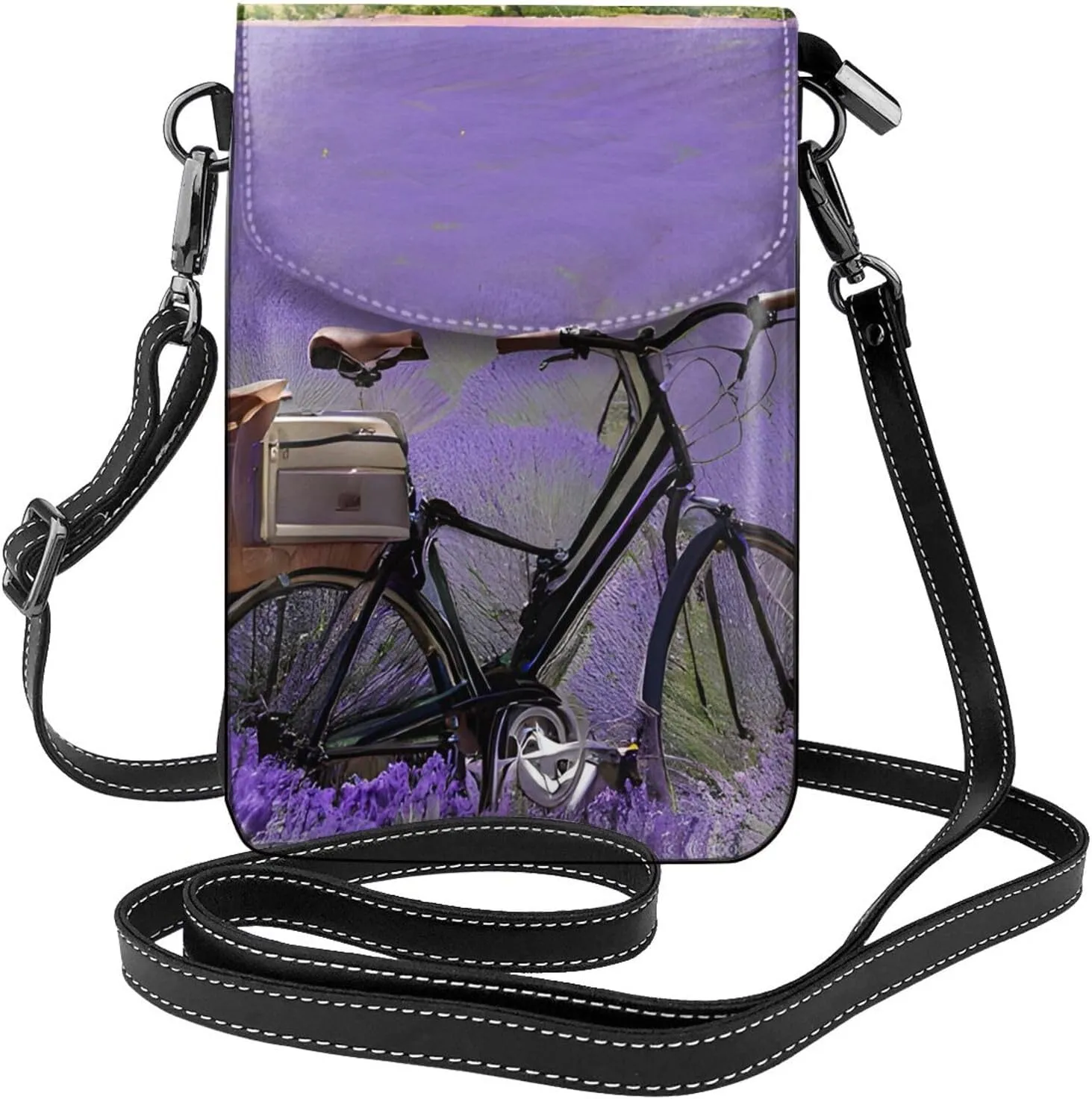 Crossbody Bags for Cell Phone Purse Wallet Summer Microfiber PU Leather Crossbody Purses for Women - Lavender Field Retro Bike Agriculture