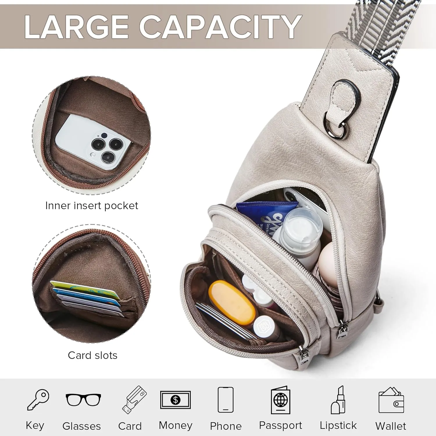 Crossbody Bags for Women 4-Pockets Sling Bag Fanny Pack Chest Purse Backpack Casual Daypacks Travel Shopping