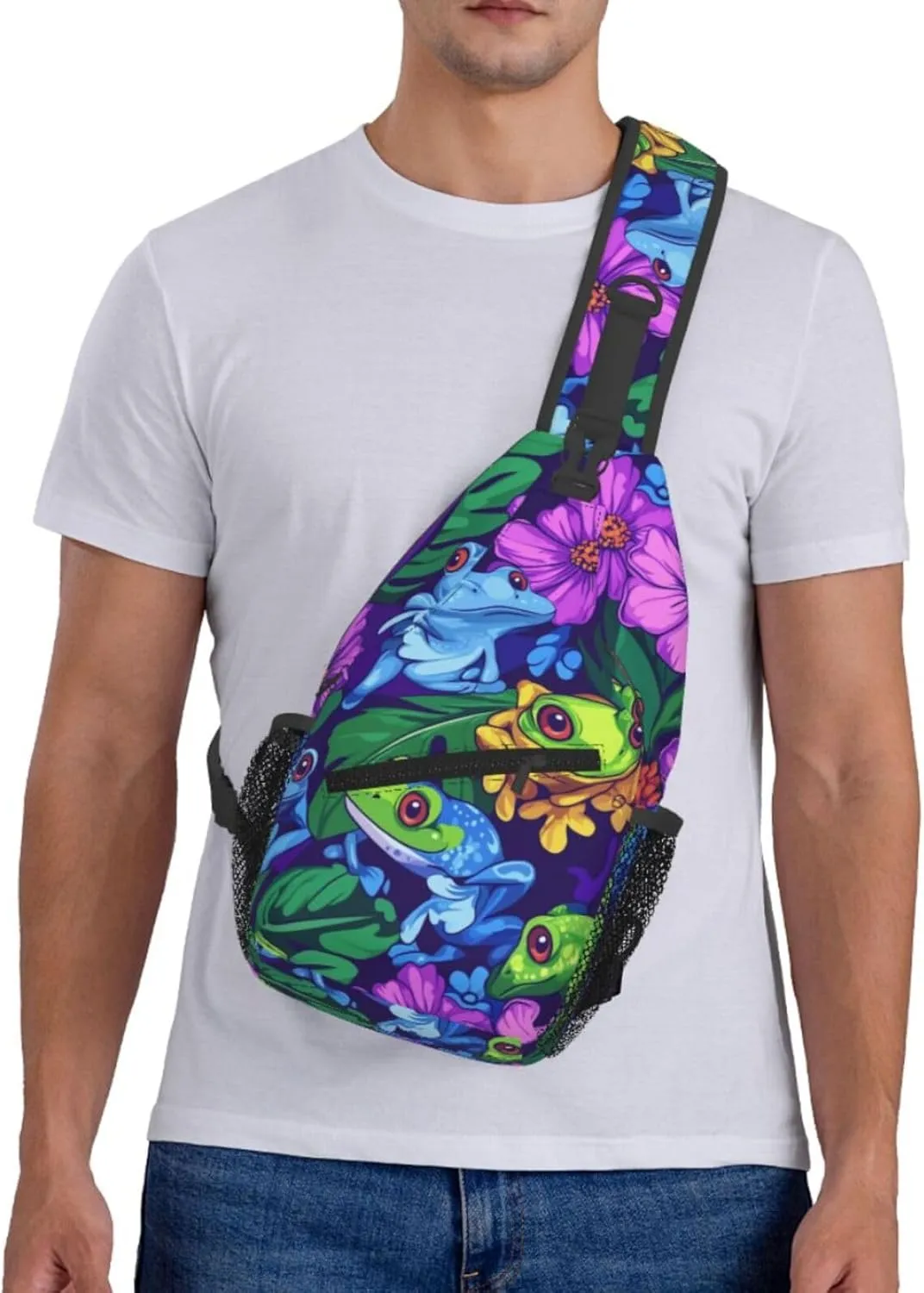 Crossbody Bags For Women Men Cartoon Anime Frog Sling Backpack Chest Shoulder Bag Gym Cycling Travel Hiking Daypack