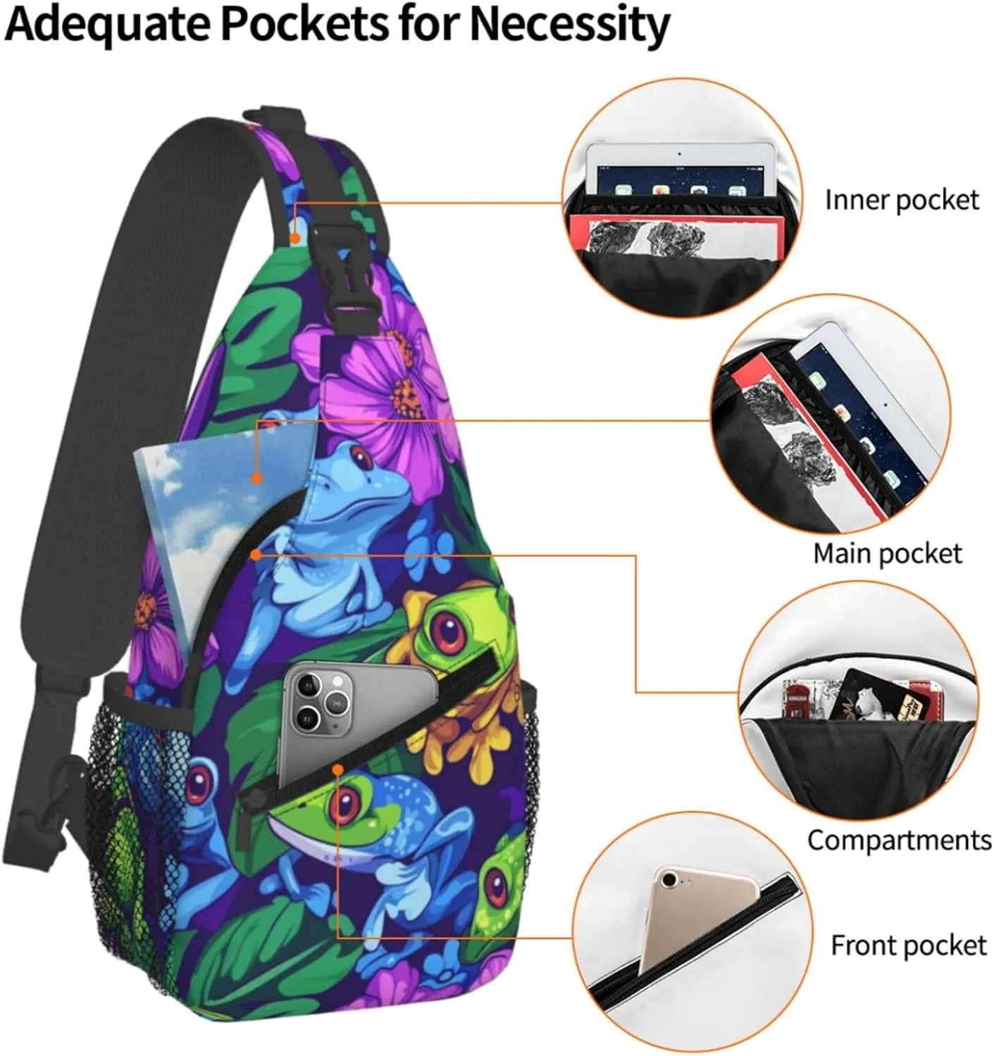Crossbody Bags For Women Men Cartoon Anime Frog Sling Backpack Chest Shoulder Bag Gym Cycling Travel Hiking Daypack