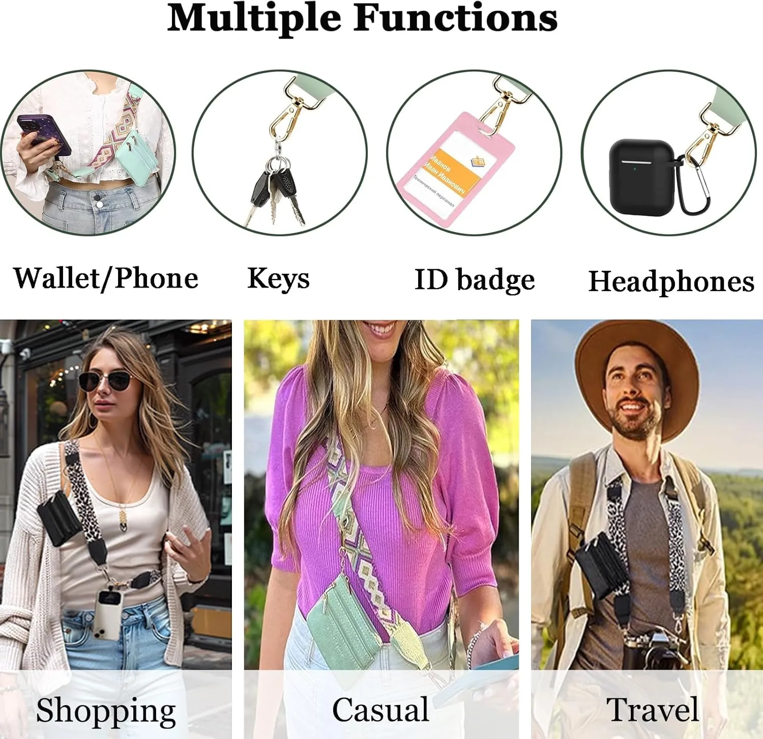 Crossbody Body Phone Holder for Women, New Phone Strap with Zippered Pouch, Adjustable Crossbody Strap