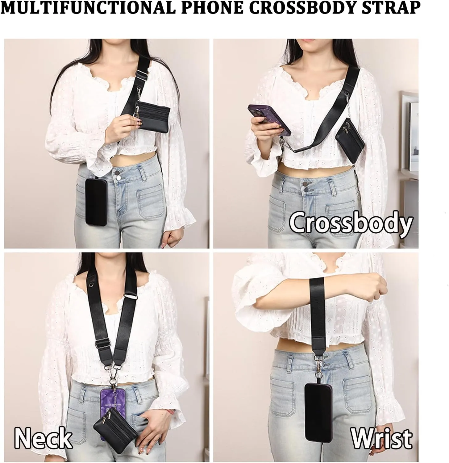 Crossbody Body Phone Holder for Women, New Phone Strap with Zippered Pouch, Adjustable Crossbody Strap