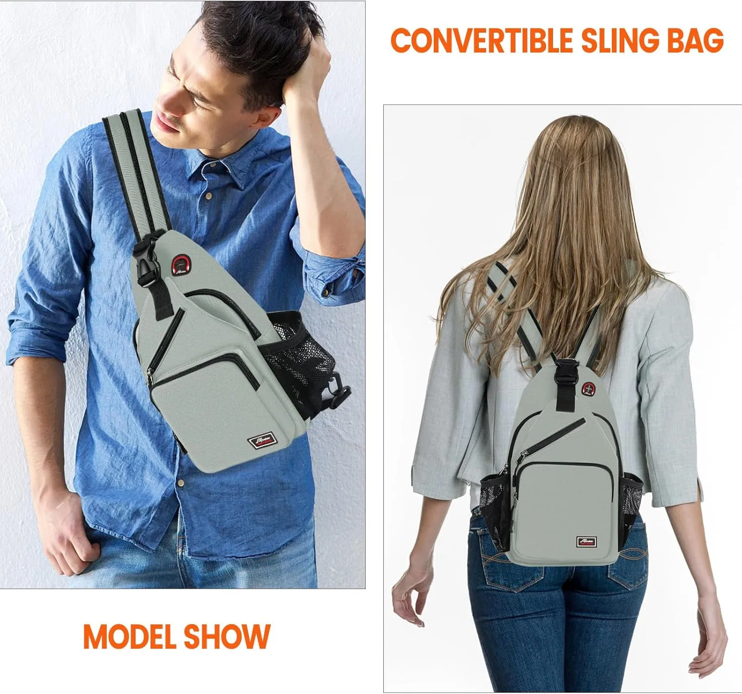 Crossbody Sling Backpack Men and Women Sling Bag Shoulder Backpack Travel Hiking Chest Bag Daypack (Grey)