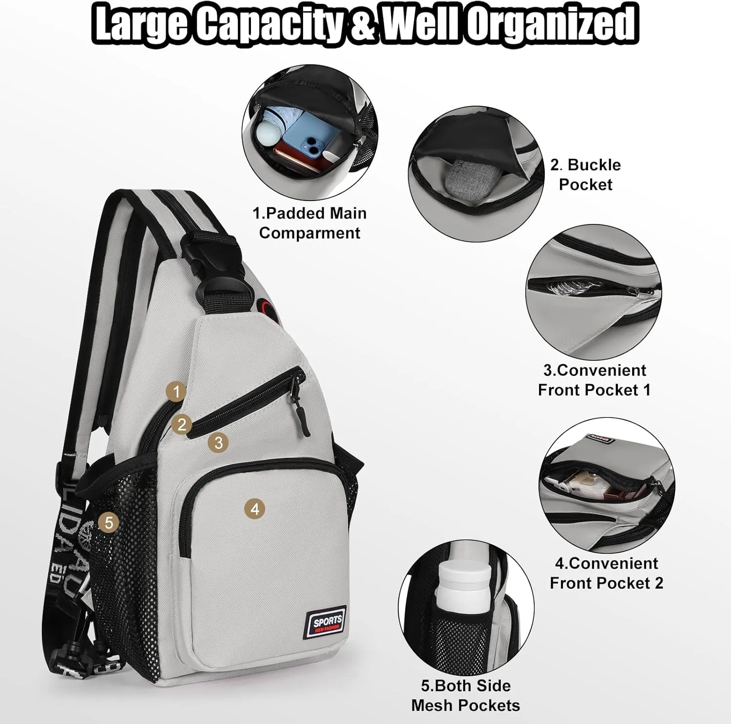 Crossbody Sling Bag for Men & Women Backpack with Earphone Hole Multipurpose Shoulder Bag Daypack for Travel Hiking