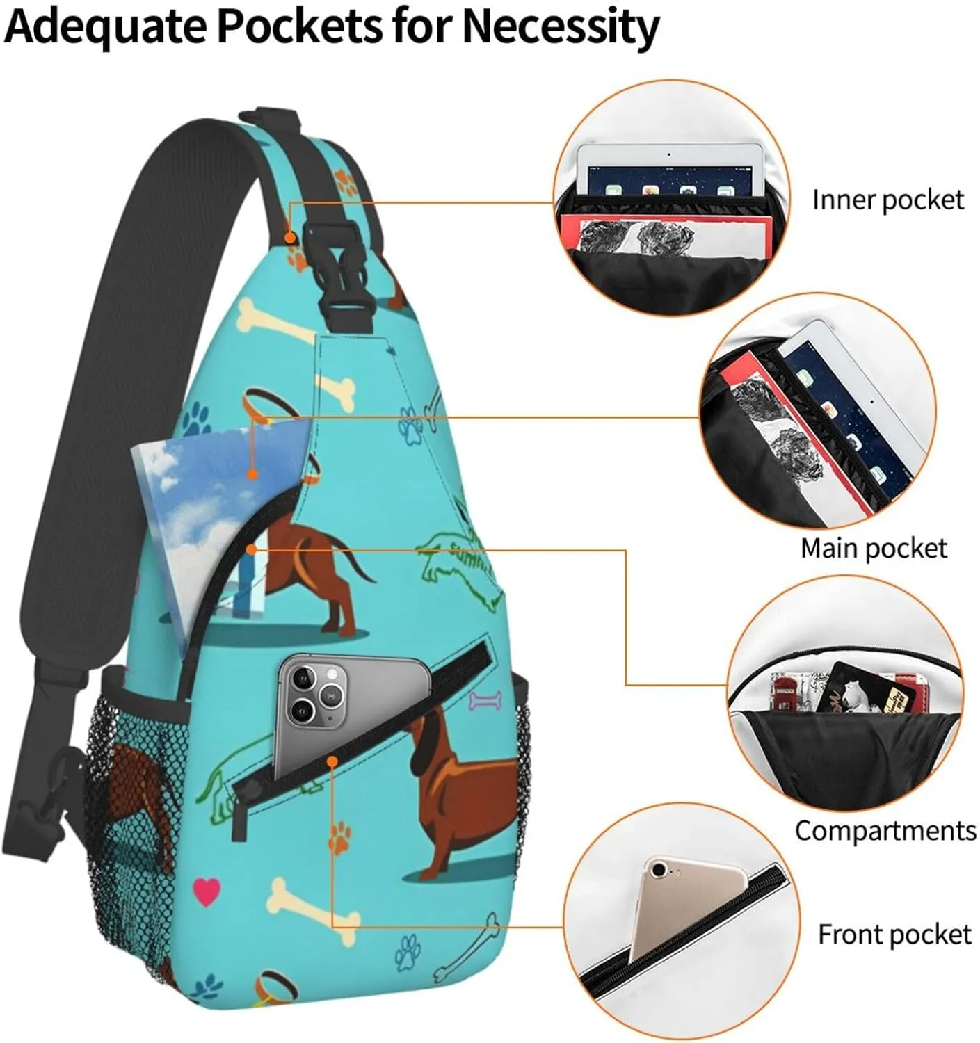 Crossbody Sling Bag for Men Women, Dachshund Dog Sling Backpack Shoulder Chest Bag, Anti Theft Travel Hiking Daypacks