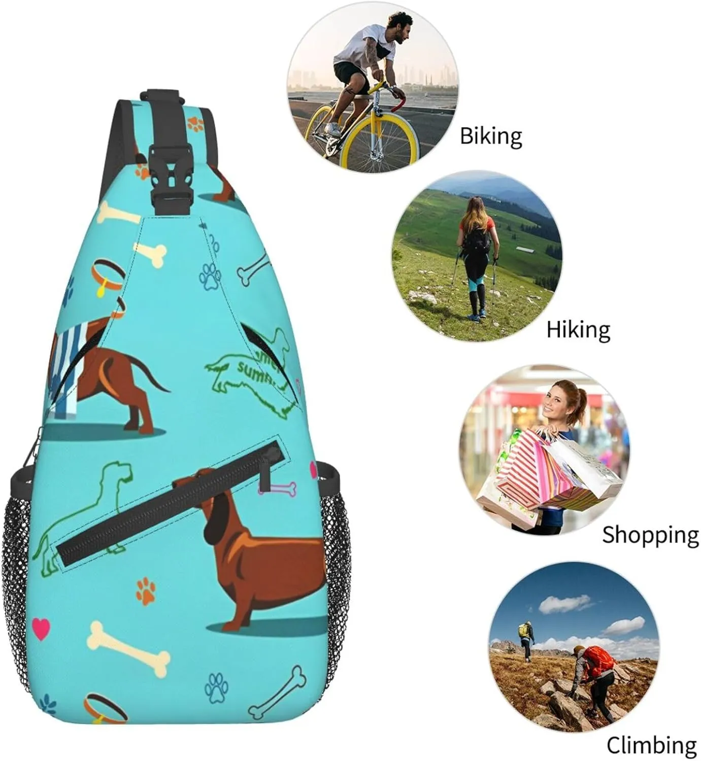 Crossbody Sling Bag for Men Women, Dachshund Dog Sling Backpack Shoulder Chest Bag, Anti Theft Travel Hiking Daypacks