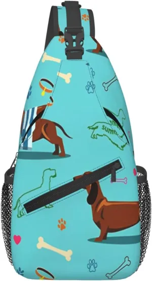 Crossbody Sling Bag for Men Women, Dachshund Dog Sling Backpack Shoulder Chest Bag, Anti Theft Travel Hiking Daypacks