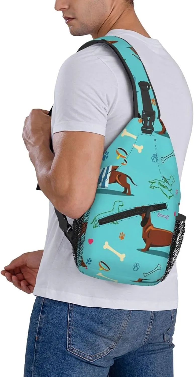 Crossbody Sling Bag for Men Women, Dachshund Dog Sling Backpack Shoulder Chest Bag, Anti Theft Travel Hiking Daypacks