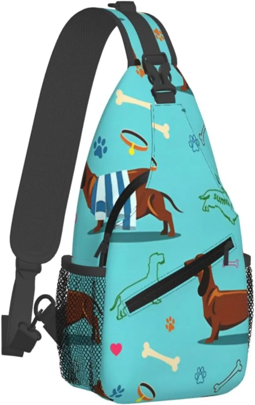 Crossbody Sling Bag for Men Women, Dachshund Dog Sling Backpack Shoulder Chest Bag, Anti Theft Travel Hiking Daypacks