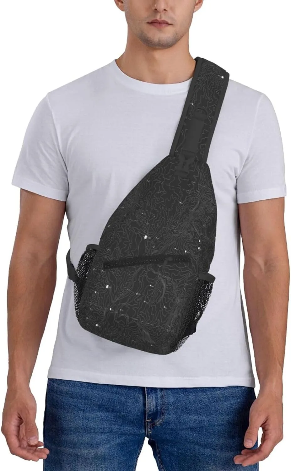 Crossbody Sling Bag for Men Women, Topographic Map Sling Backpack Shoulder Chest Bag, Anti Theft Travel Hiking Daypacks