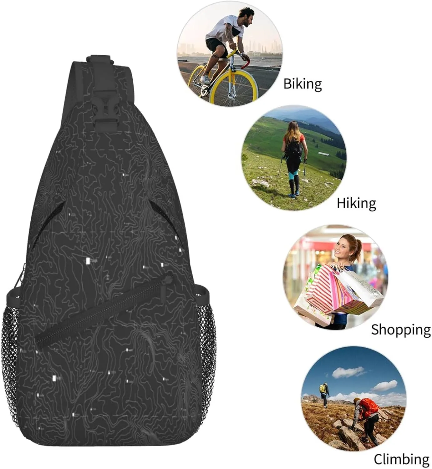 Crossbody Sling Bag for Men Women, Topographic Map Sling Backpack Shoulder Chest Bag, Anti Theft Travel Hiking Daypacks
