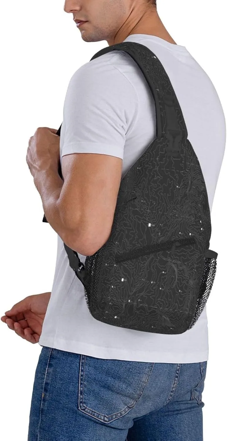Crossbody Sling Bag for Men Women, Topographic Map Sling Backpack Shoulder Chest Bag, Anti Theft Travel Hiking Daypacks
