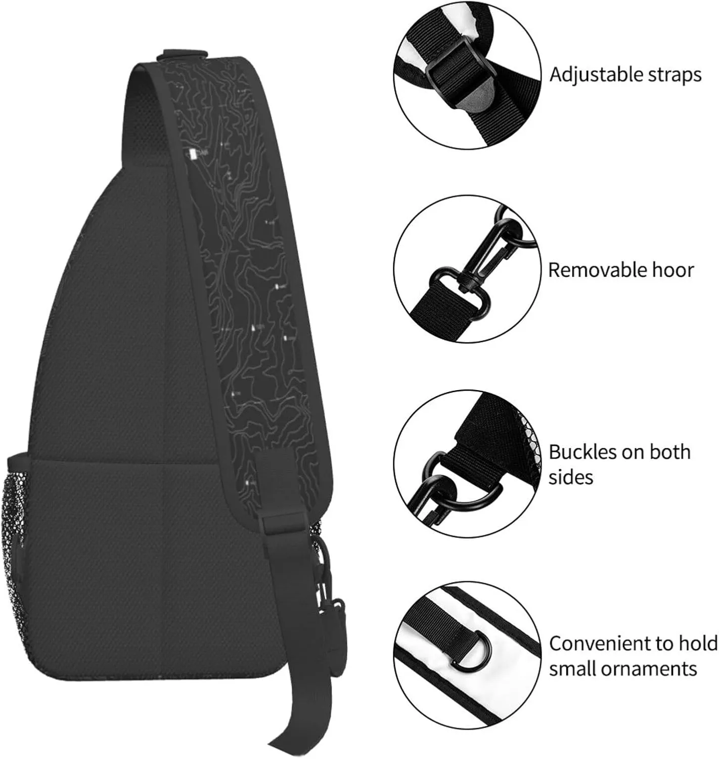 Crossbody Sling Bag for Men Women, Topographic Map Sling Backpack Shoulder Chest Bag, Anti Theft Travel Hiking Daypacks