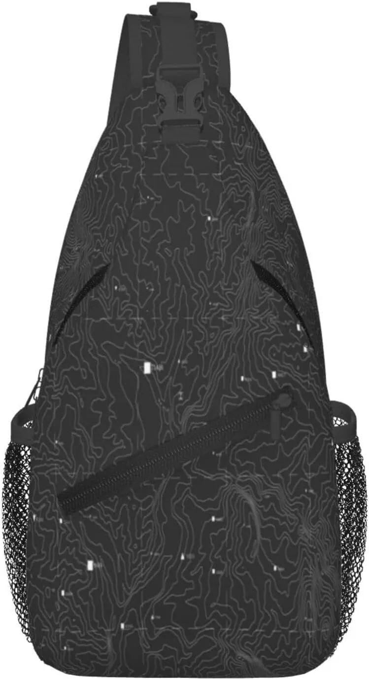 Crossbody Sling Bag for Men Women, Topographic Map Sling Backpack Shoulder Chest Bag, Anti Theft Travel Hiking Daypacks