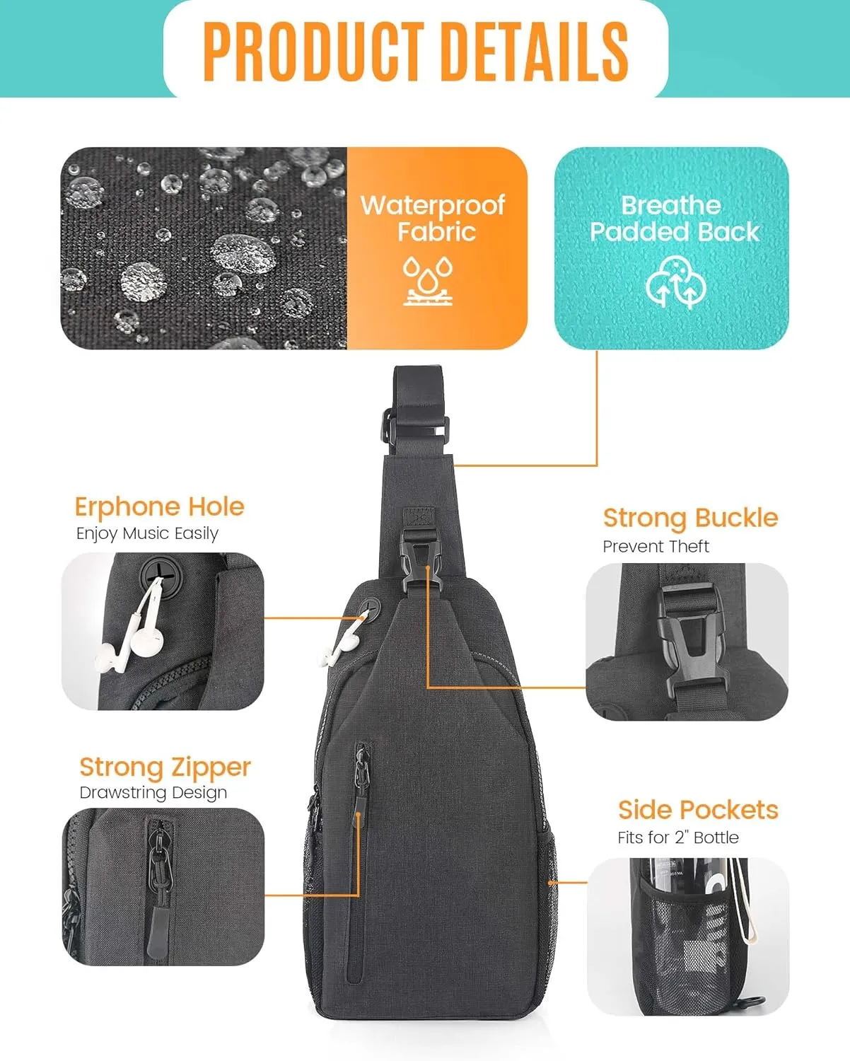 Crossbody Sling Bag for Women & Men, Waterproof Sling Backpack, Lightweight Shoulder Chest Bag for Hiking, Travel