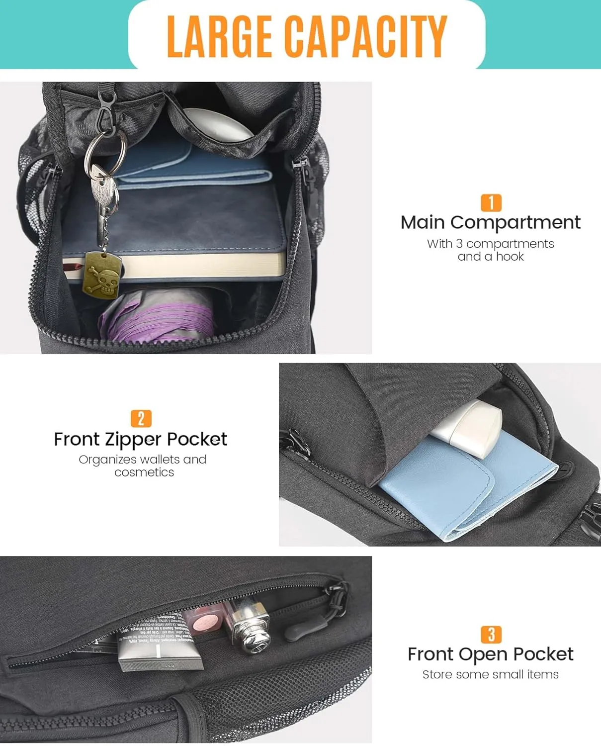 Crossbody Sling Bag for Women & Men, Waterproof Sling Backpack, Lightweight Shoulder Chest Bag for Hiking, Travel