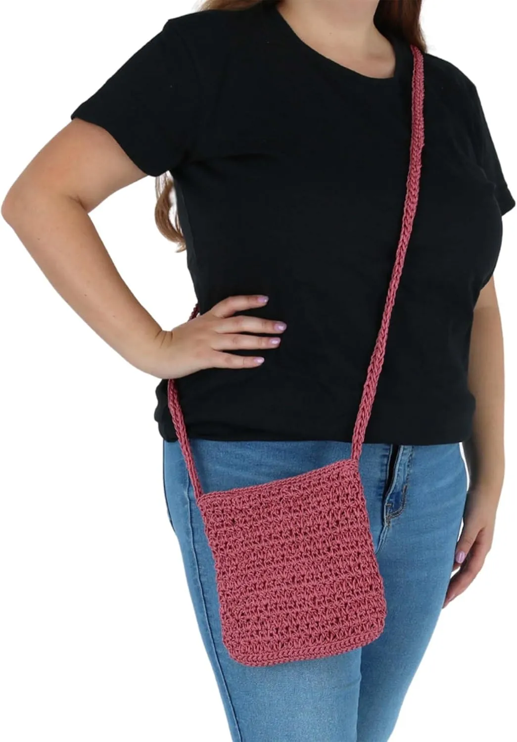 CTM® Women's Crochet Crossbody Handbag, Rose