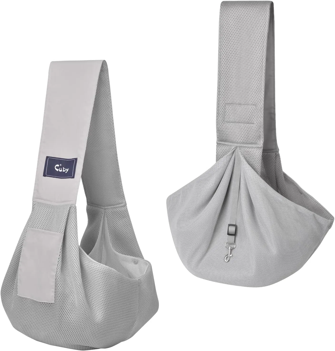 CUBY Dog and Cat Sling Carrier, Hands Free Reversible Pet Papoose Bag, Soft Pouch Adjustable, Suitable for Puppy Cats for Outdoor Travel (Grey Mesh, one Size mesh)