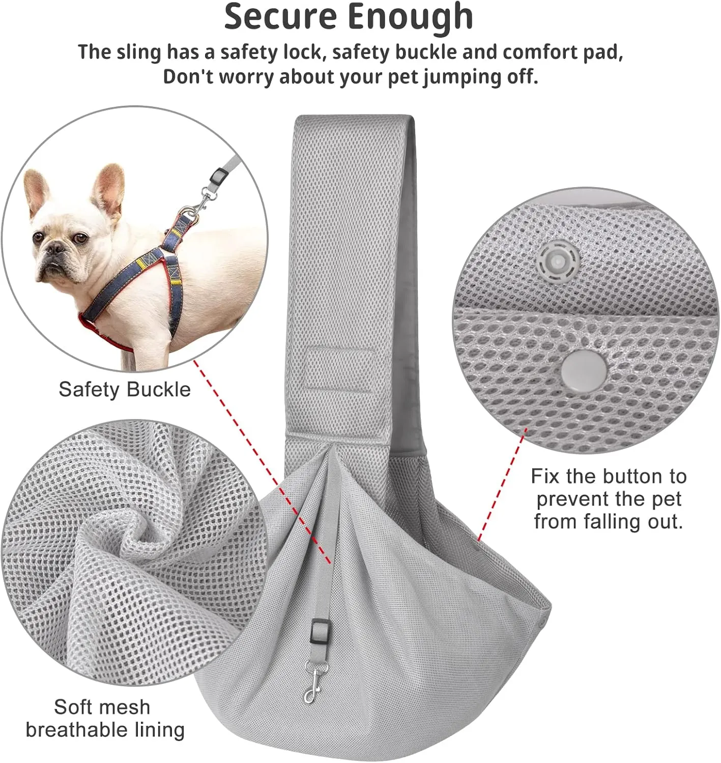 CUBY Dog and Cat Sling Carrier, Hands Free Reversible Pet Papoose Bag, Soft Pouch Adjustable, Suitable for Puppy Cats for Outdoor Travel (Grey Mesh, one Size mesh)