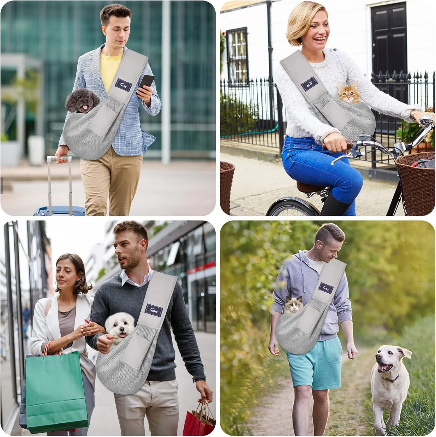 CUBY Dog and Cat Sling Carrier, Hands Free Reversible Pet Papoose Bag, Soft Pouch Adjustable, Suitable for Puppy Cats for Outdoor Travel (Grey Mesh, one Size mesh)