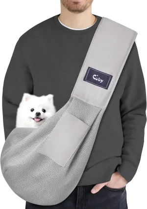 CUBY Dog and Cat Sling Carrier, Hands Free Reversible Pet Papoose Bag, Soft Pouch Adjustable, Suitable for Puppy Cats for Outdoor Travel (Grey Mesh, one Size mesh)