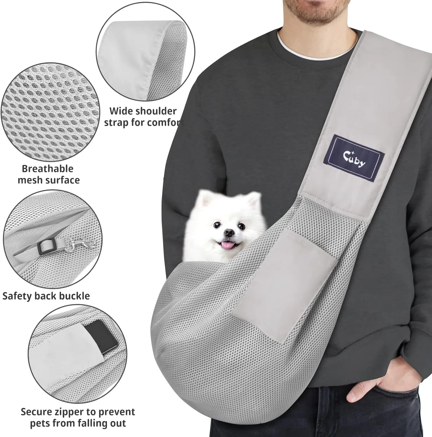 CUBY Dog and Cat Sling Carrier, Hands Free Reversible Pet Papoose Bag, Soft Pouch Adjustable, Suitable for Puppy Cats for Outdoor Travel (Grey Mesh, one Size mesh)