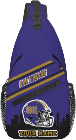 Custom Baltimore Sling Bag, Personalized Crossbody Bags For Men Women, Customize Name And Number Sling Shoulder Backpack For Travel Hiking Daypack Sports Outdoor
