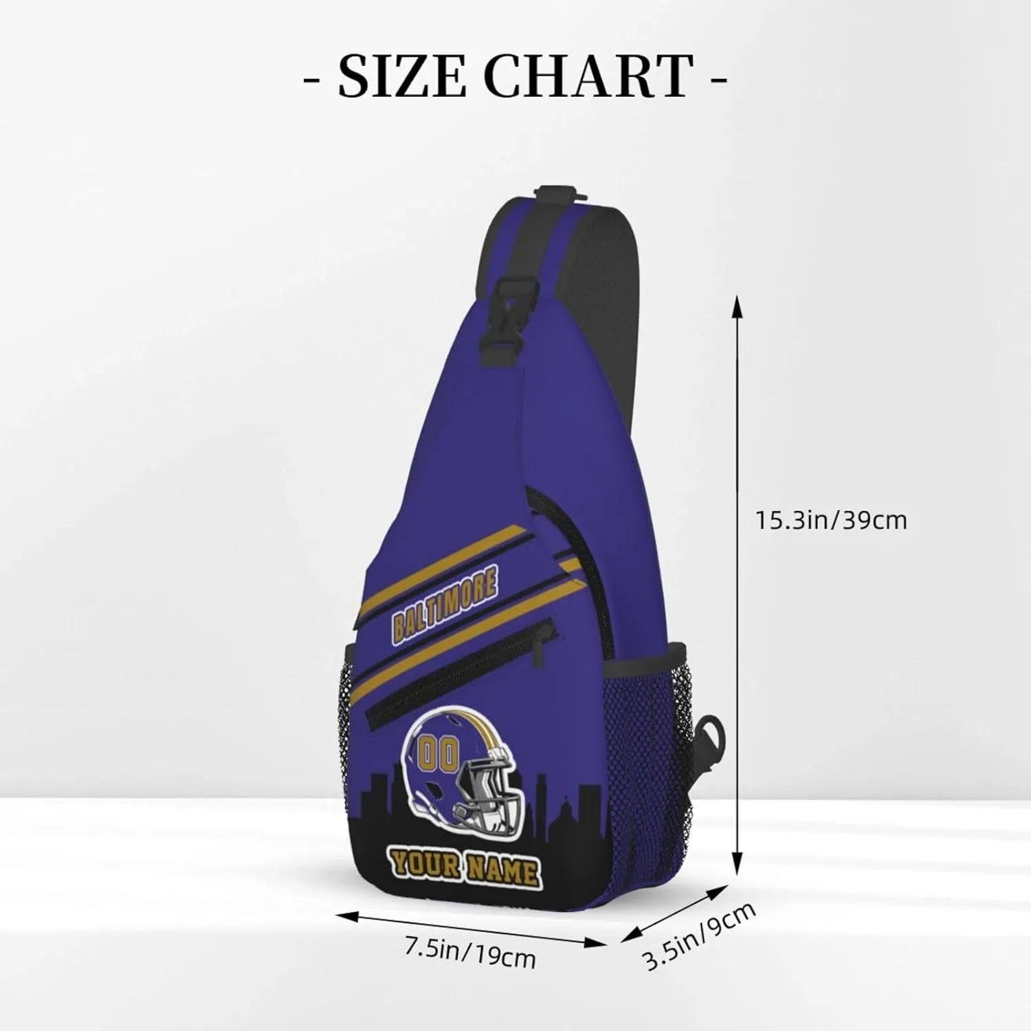 Custom Baltimore Sling Bag, Personalized Crossbody Bags For Men Women, Customize Name And Number Sling Shoulder Backpack For Travel Hiking Daypack Sports Outdoor