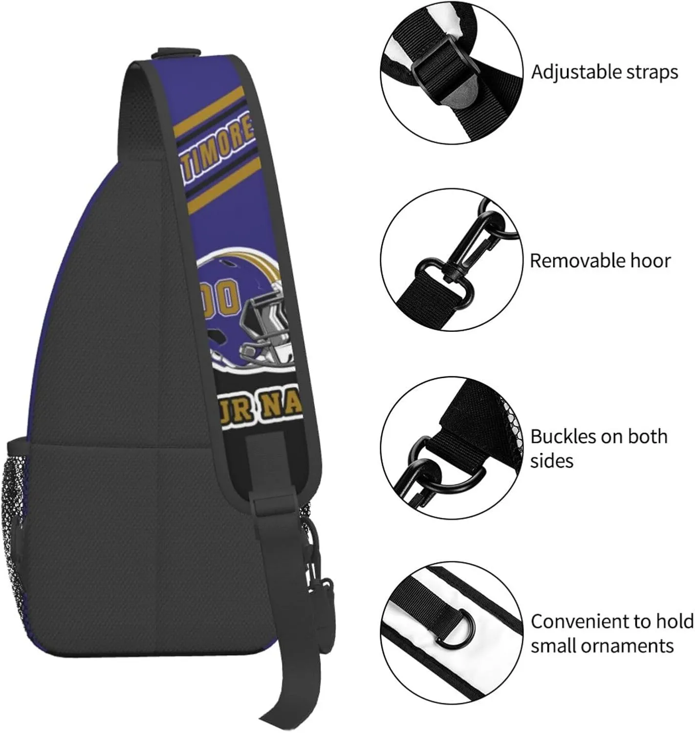 Custom Baltimore Sling Bag, Personalized Crossbody Bags For Men Women, Customize Name And Number Sling Shoulder Backpack For Travel Hiking Daypack Sports Outdoor