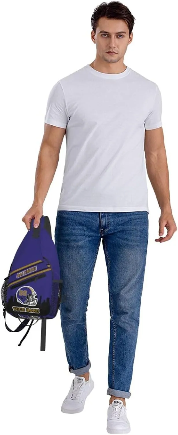 Custom Baltimore Sling Bag, Personalized Crossbody Bags For Men Women, Customize Name And Number Sling Shoulder Backpack For Travel Hiking Daypack Sports Outdoor