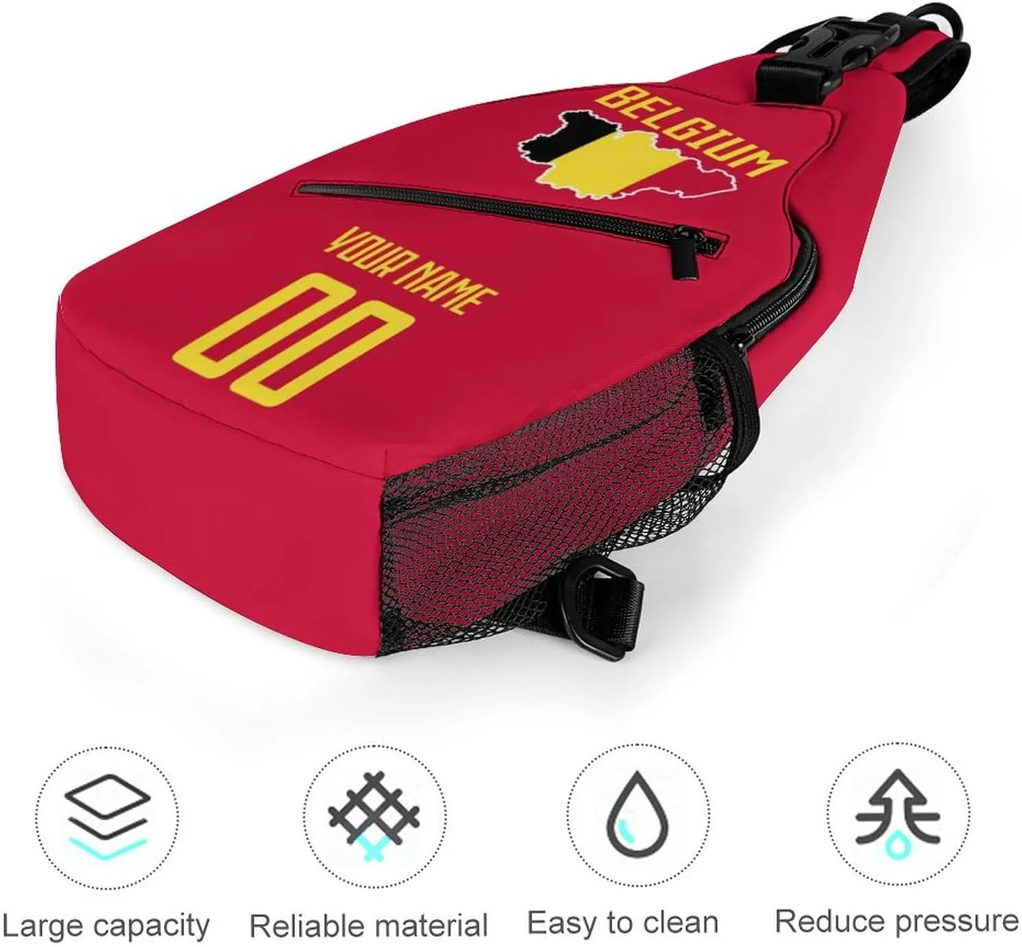 Custom Belgium Sling Bag,Soccer Chest Bag,Personalized Any Name Number Crossbody Backpack,Cycling Travel Daypack For Men Women