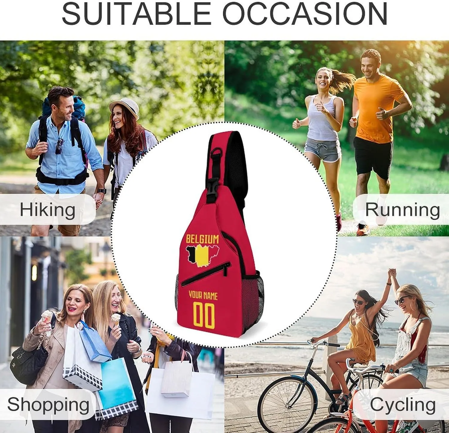 Custom Belgium Sling Bag,Soccer Chest Bag,Personalized Any Name Number Crossbody Backpack,Cycling Travel Daypack For Men Women