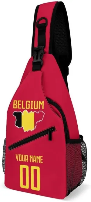 Custom Belgium Sling Bag,Soccer Chest Bag,Personalized Any Name Number Crossbody Backpack,Cycling Travel Daypack For Men Women