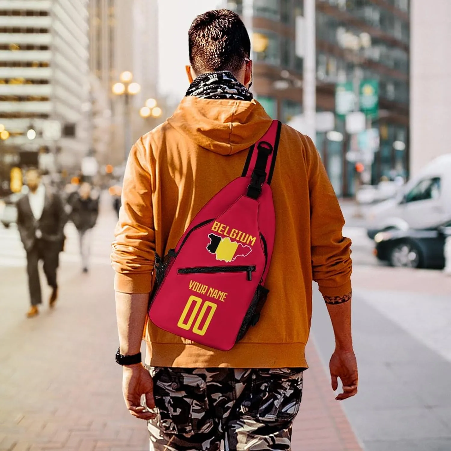 Custom Belgium Sling Bag,Soccer Chest Bag,Personalized Any Name Number Crossbody Backpack,Cycling Travel Daypack For Men Women
