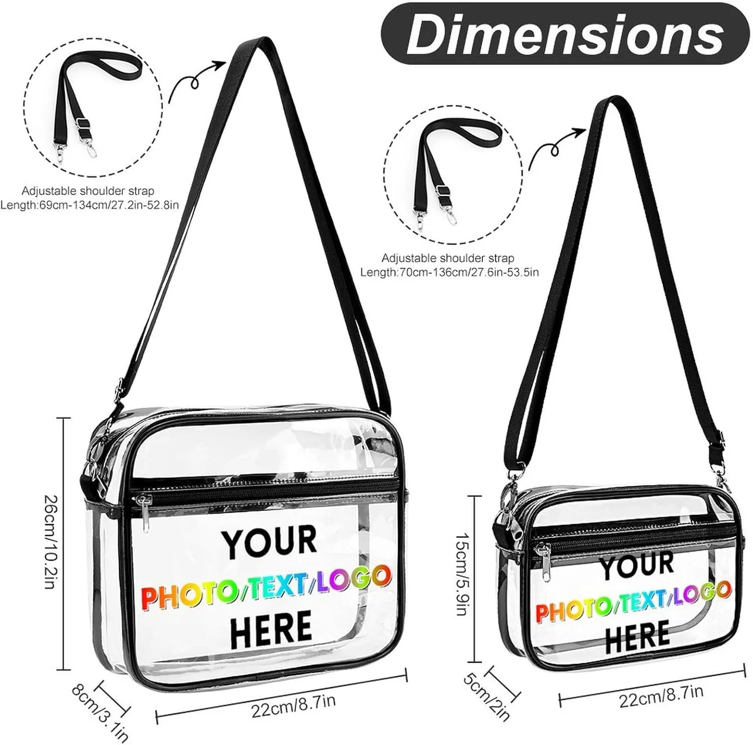 Custom Clear Crossbody Bag with Name/Photo/Text,Personalized Transparent Bag for Concert,Beach,Travel & Sports