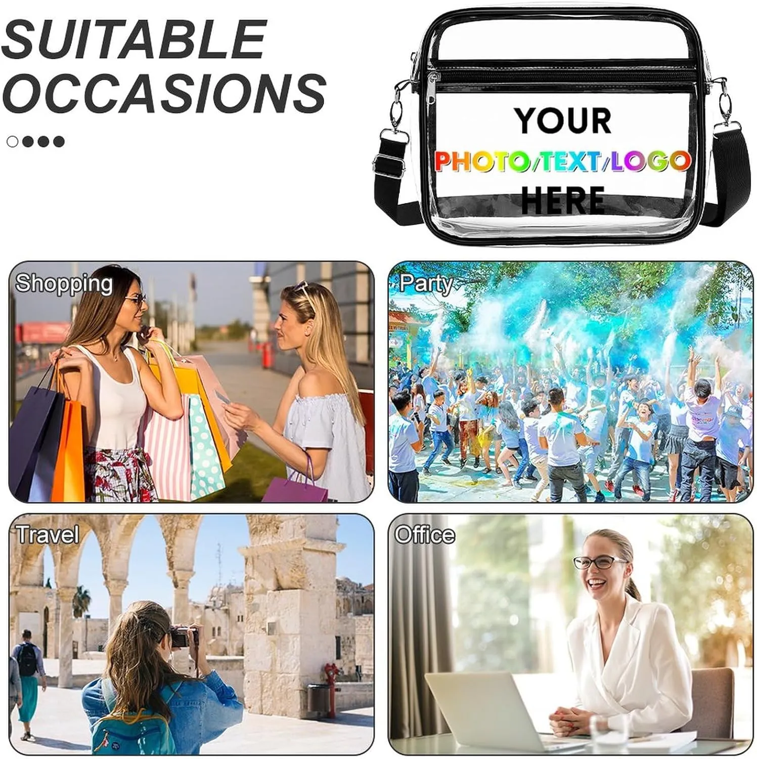 Custom Clear Crossbody Bag with Name/Photo/Text,Personalized Transparent Bag for Concert,Beach,Travel & Sports