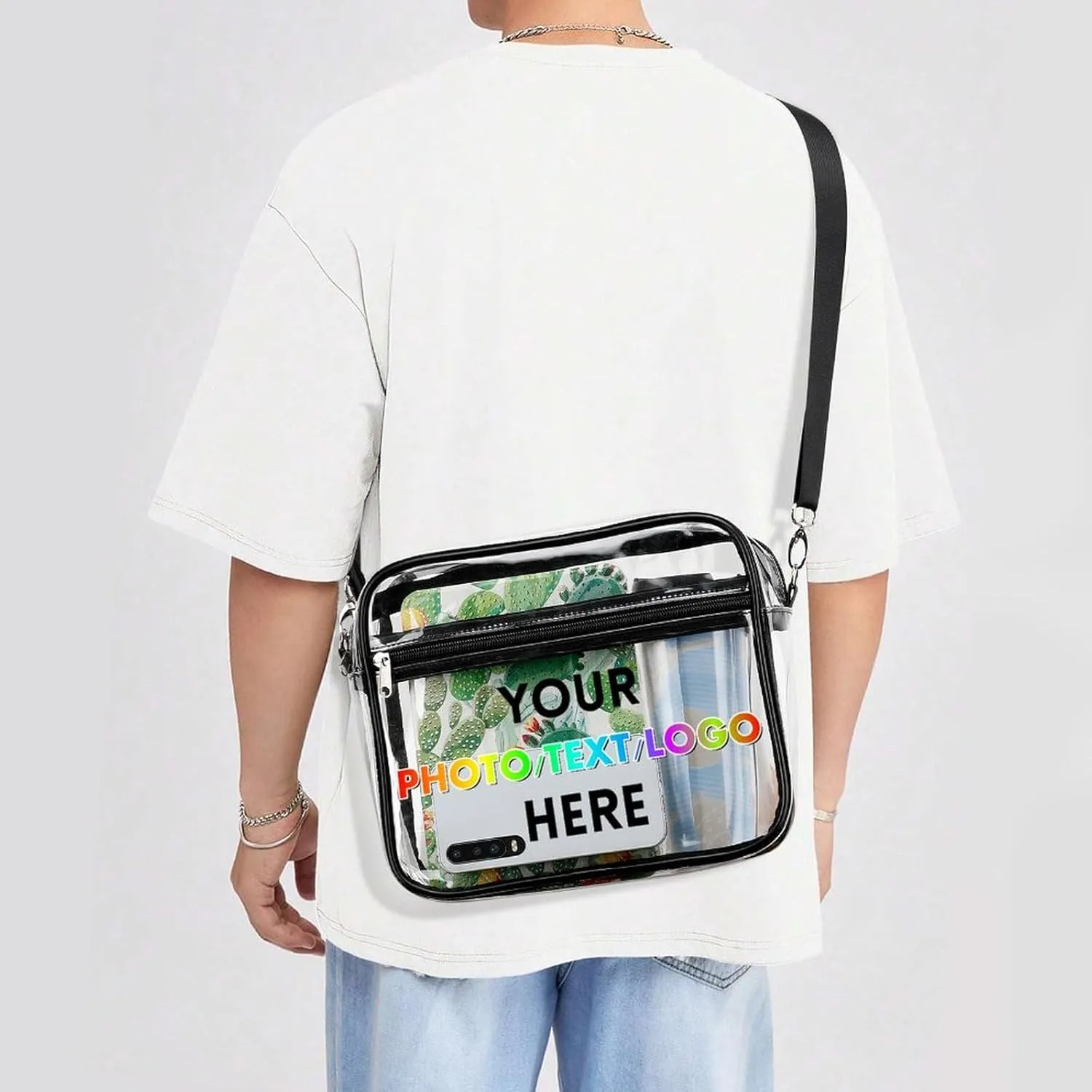Custom Clear Crossbody Bag with Name/Photo/Text,Personalized Transparent Bag for Concert,Beach,Travel & Sports
