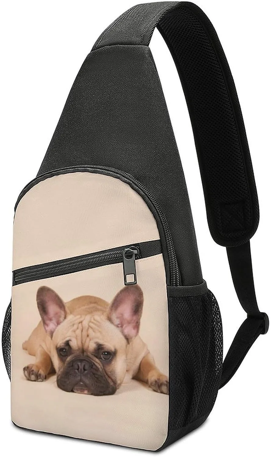 Cute French Bulldog Dog Sling Bag Lightweight Crossbody Shoulder Backpack Fashion Chest Bag Daypack for Hiking Traveling