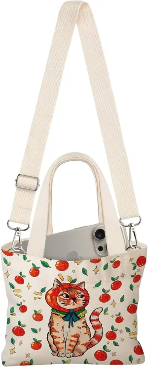 Cute Mini Canvas Tote Bag for Kids - Small Bags Size 8''× 6'' Magnetic Buckle for Women Girls Cloth Cotton