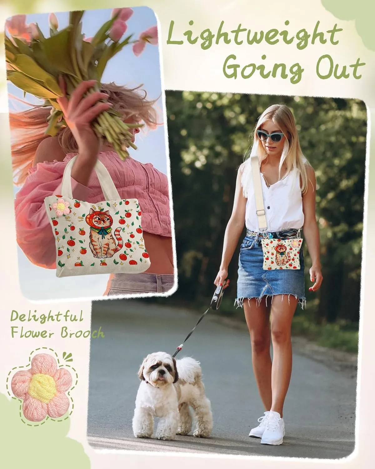 Cute Mini Canvas Tote Bag for Kids - Small Bags Size 8''× 6'' Magnetic Buckle for Women Girls Cloth Cotton