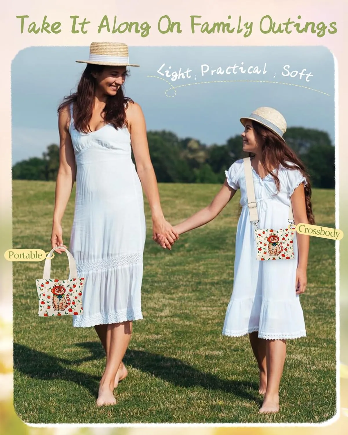 Cute Mini Canvas Tote Bag for Kids - Small Bags Size 8''× 6'' Magnetic Buckle for Women Girls Cloth Cotton