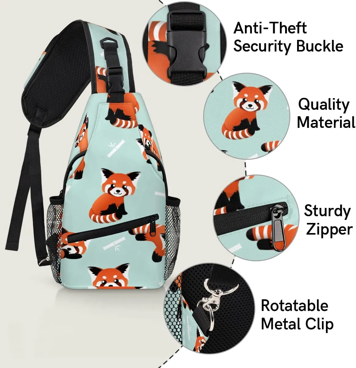 Cute Red Panda Sling Bag Crossbody Sling Backpack Water Resistant Shoulder Bag Outdoor Travel Hiking Chest Bag Daypack for Women Men Unisex