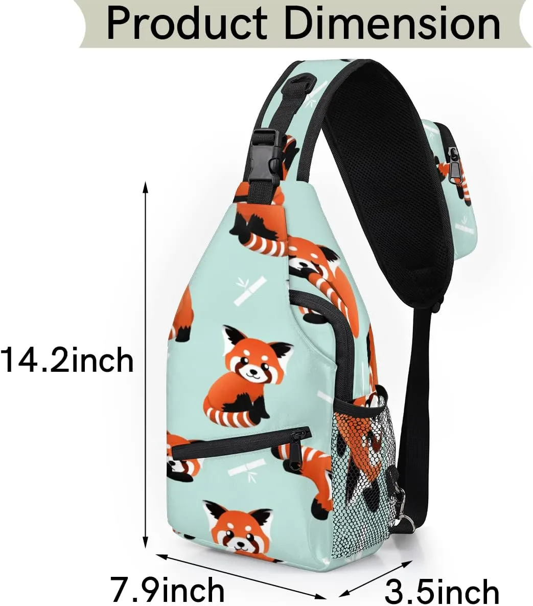 Cute Red Panda Sling Bag Crossbody Sling Backpack Water Resistant Shoulder Bag Outdoor Travel Hiking Chest Bag Daypack for Women Men Unisex