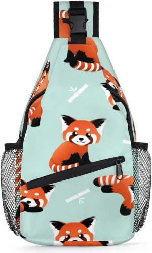 Cute Red Panda Sling Bag Crossbody Sling Backpack Water Resistant Shoulder Bag Outdoor Travel Hiking Chest Bag Daypack for Women Men Unisex
