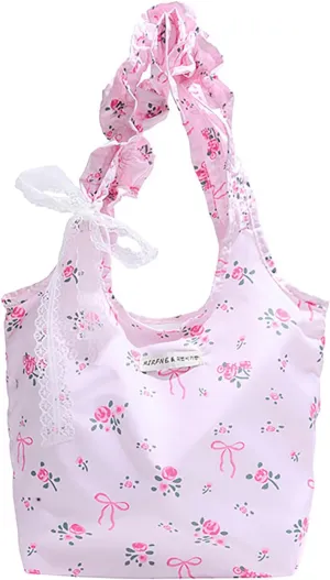 Cute Sweet Floral Bow Lace Shoulder Bag Girl High Capacity Women Fashion Crossbody Bag Travel Portable Storage Gift