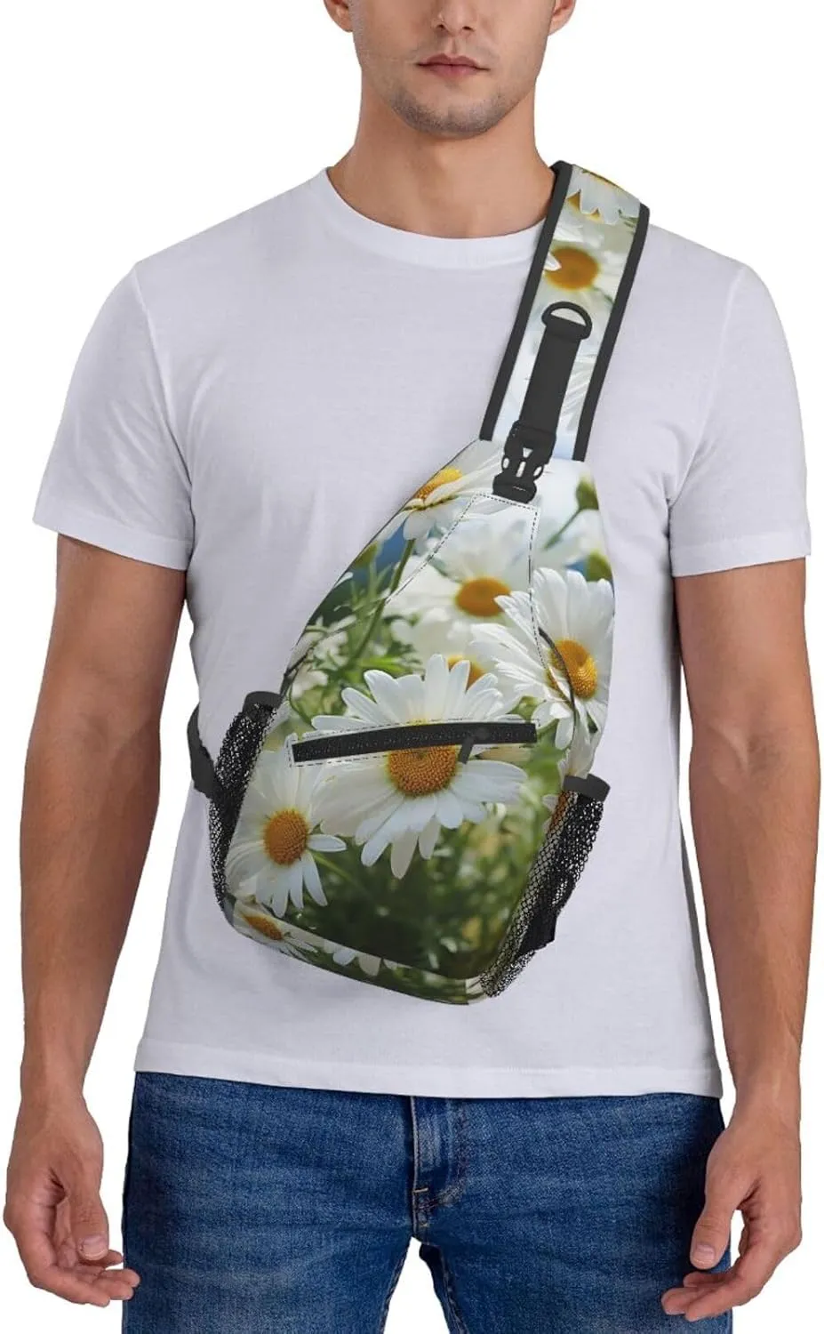 Daisies Flower Sling Bag Backpack For Men Cross Chest Bag Crossbody Shoulder Bag Travel Hiking Daypack