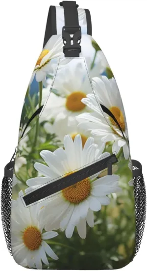 Daisies Flower Sling Bag Backpack For Men Cross Chest Bag Crossbody Shoulder Bag Travel Hiking Daypack