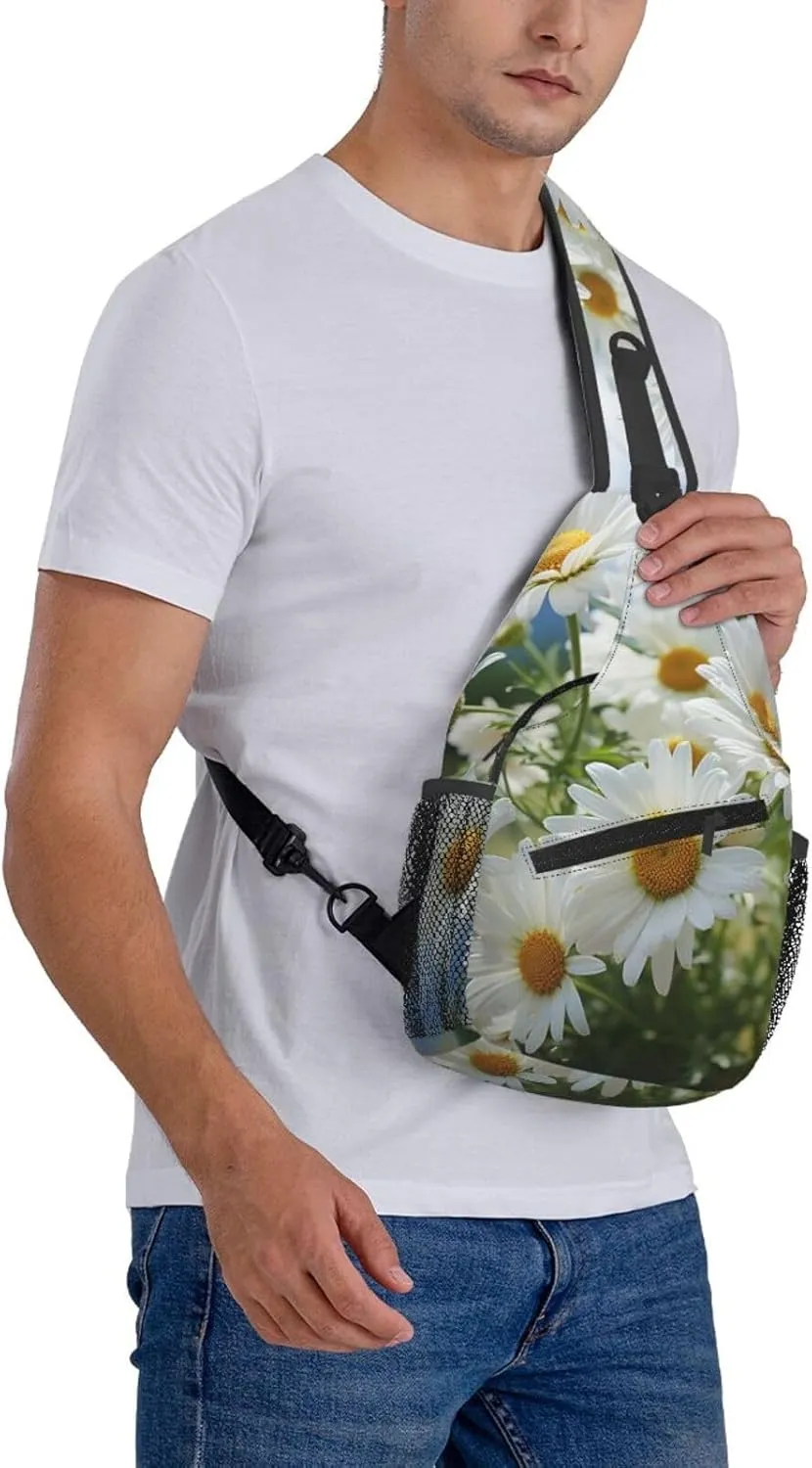Daisies Flower Sling Bag Backpack For Men Cross Chest Bag Crossbody Shoulder Bag Travel Hiking Daypack