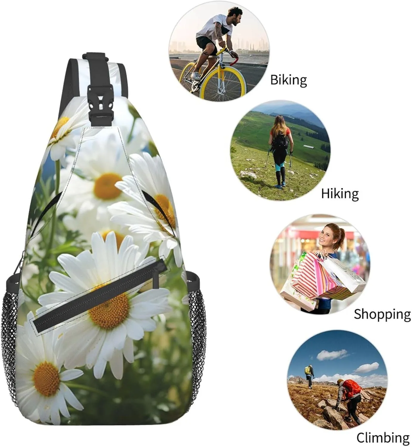 Daisies Flower Sling Bag Backpack For Men Cross Chest Bag Crossbody Shoulder Bag Travel Hiking Daypack